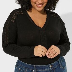 Torrid - Super Soft Slub Long Sleeve Drop Shoulder Lace Yoke Top - 3x - 22/24